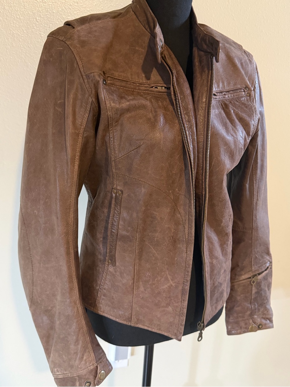 Women’s Brown Leather Jacket - Classic Casual Coat